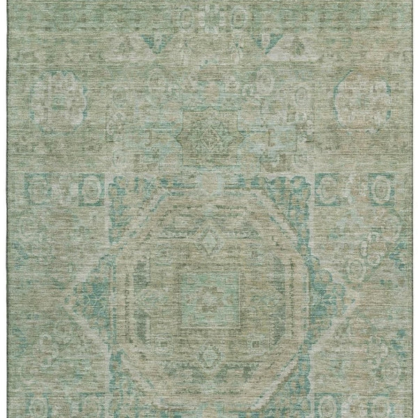 HomeRoots 5' X 8' Sage and Beige Oriental Area Rug - Washable, UV-Protected, Durable for High-Traffic Spaces 699875