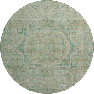 HomeRoots 8' Sage and Beige Oriental Round Rug - Washable, UV-Protected, Stain-Resistant for High-Traffic Areas 699876