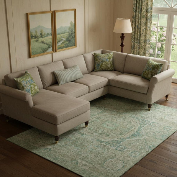 HomeRoots 9' X 12' Elegant Sage & Beige Oriental Area Rug – Washable, UV-Protected, Durable for Busy Homes 699878