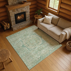 HomeRoots 9' X 12' Elegant Sage & Beige Oriental Area Rug – Washable, UV-Protected, Durable for Busy Homes 699878