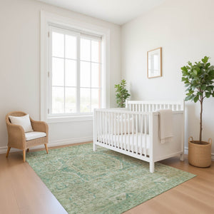 HomeRoots 9' X 12' Elegant Sage & Beige Oriental Area Rug – Washable, UV-Protected, Durable for Busy Homes 699878