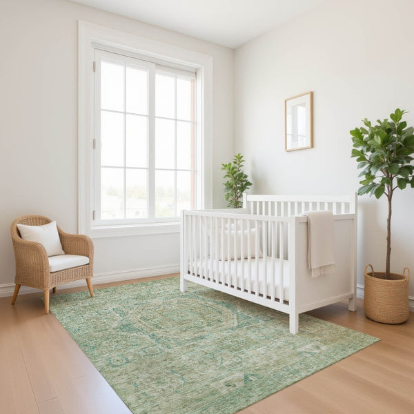 HomeRoots 9' X 12' Elegant Sage & Beige Oriental Area Rug – Washable, UV-Protected, Durable for Busy Homes 699878