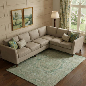 HomeRoots 10' X 14' Sage And Beige Oriental Area Rug – Durable, Washable, UV-Protected for Busy Homes 699879