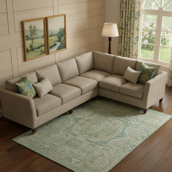HomeRoots 10' X 14' Sage And Beige Oriental Area Rug – Durable, Washable, UV-Protected for Busy Homes 699879