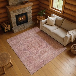 HomeRoots 5' X 8' Salmon and Beige Washable Area Rug with UV Protection for Stylish, Family-Friendly Living Spaces 699881