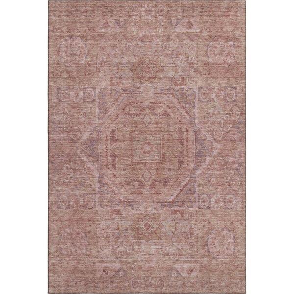 HomeRoots 5' X 8' Salmon and Beige Washable Area Rug with UV Protection for Stylish, Family-Friendly Living Spaces 699881