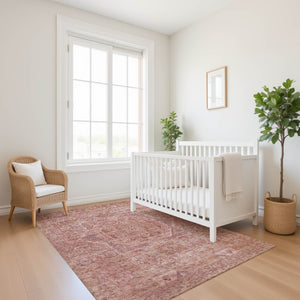 HomeRoots 5' X 8' Salmon and Beige Washable Area Rug with UV Protection for Stylish, Family-Friendly Living Spaces 699881