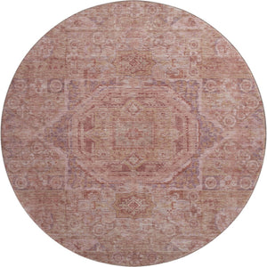 HomeRoots 8' Salmon and Beige Oriental Round Rug – Stylish, Washable, UV-Protected for Busy Homes with Kids & Pets 699882