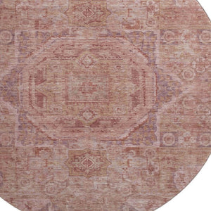 HomeRoots 8' Salmon and Beige Oriental Round Rug – Stylish, Washable, UV-Protected for Busy Homes with Kids & Pets 699882