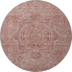 HomeRoots 8' Salmon and Beige Oriental Round Rug – Stylish, Washable, UV-Protected for Busy Homes with Kids & Pets 699882