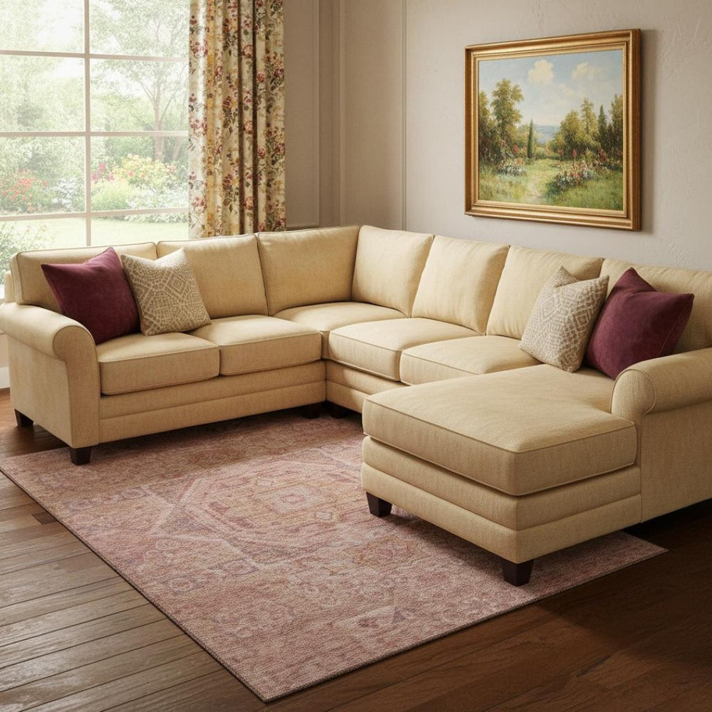 HomeRoots 8' X 10' Salmon and Beige Oriental Area Rug - Washable, UV Protected, Stain Resistant for Homes 699883