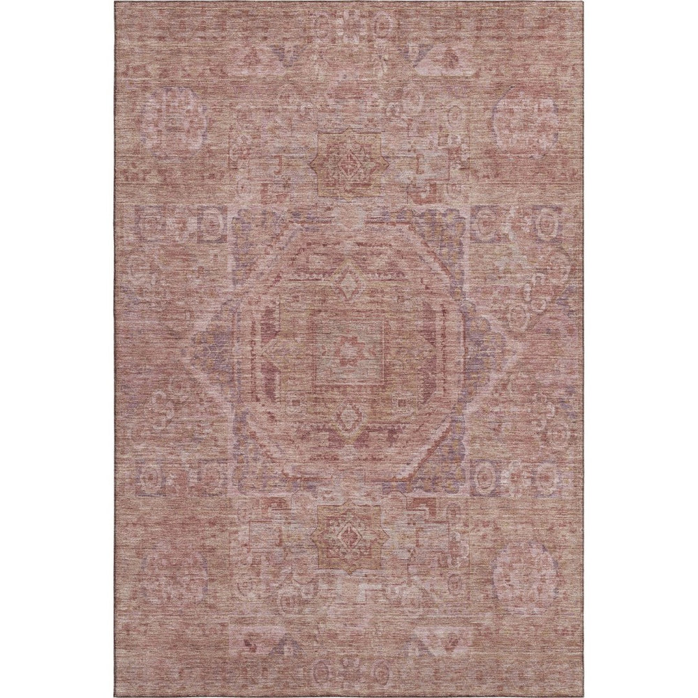 HomeRoots 8' X 10' Salmon and Beige Oriental Area Rug - Washable, UV Protected, Stain Resistant for Homes 699883