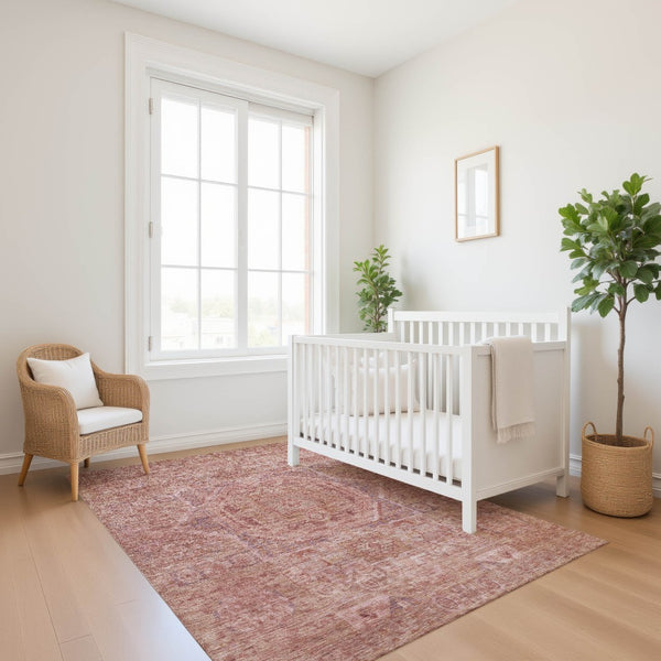 HomeRoots 9' X 12' Salmon & Beige Oriental Washable Area Rug - UV Protected, Stain Resistant & Elegant Design 699884