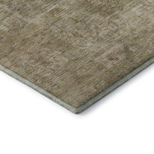 HomeRoots 8' Tan and Beige Oriental Round Rug - Durable, Washable, UV Protected for Family Living Spaces 699888