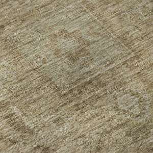 HomeRoots 8' Tan and Beige Oriental Round Rug - Durable, Washable, UV Protected for Family Living Spaces 699888