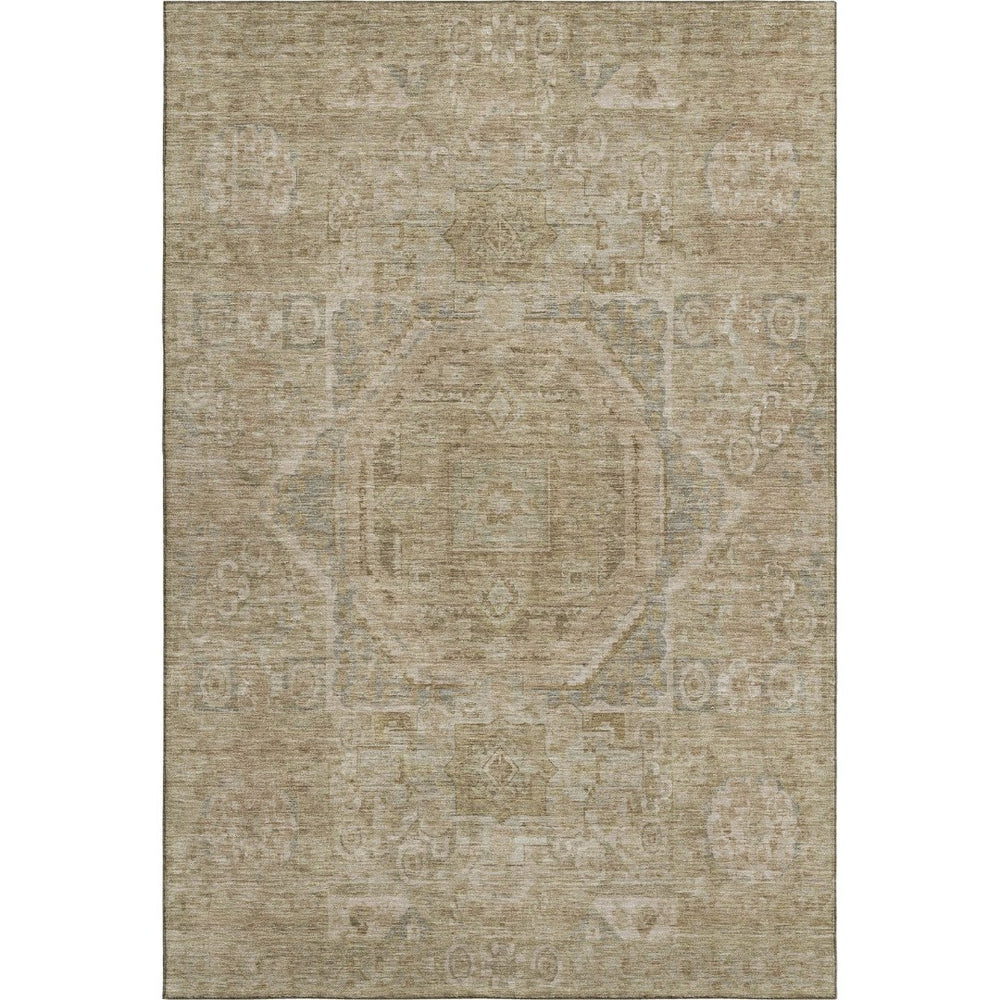 HomeRoots 9' X 12' Tan and Beige Oriental Area Rug - Washable, UV-Protected, Stain-Resistant & Durable Design 699890