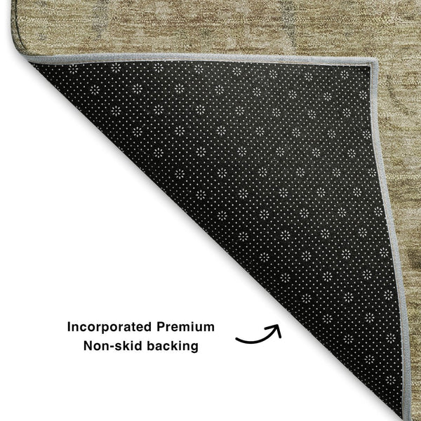 HomeRoots 9' X 12' Tan and Beige Oriental Area Rug - Washable, UV-Protected, Stain-Resistant & Durable Design 699890