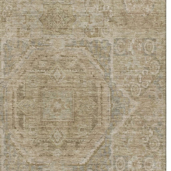 HomeRoots 9' X 12' Tan and Beige Oriental Area Rug - Washable, UV-Protected, Stain-Resistant & Durable Design 699890