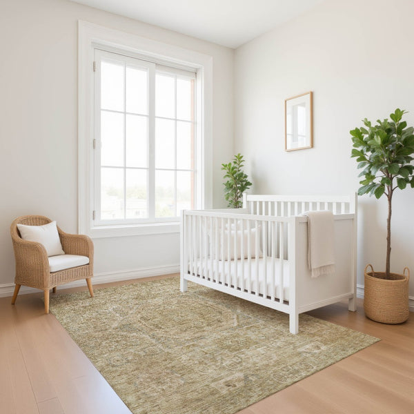 HomeRoots 10' X 14' Tan and Beige Oriental Area Rug - Durable, Washable, UV Protected for Cozy Living Spaces 699891