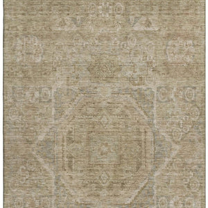 HomeRoots 10' X 14' Tan and Beige Oriental Area Rug - Durable, Washable, UV Protected for Cozy Living Spaces 699891