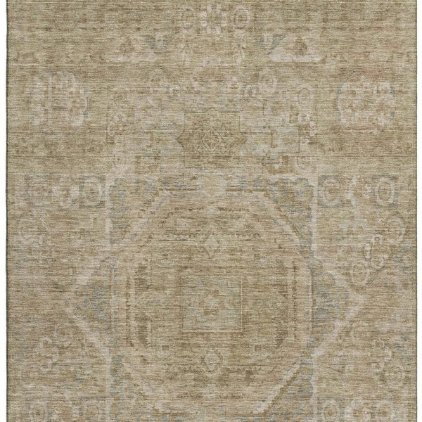 HomeRoots 10' X 14' Tan and Beige Oriental Area Rug - Durable, Washable, UV Protected for Cozy Living Spaces 699891