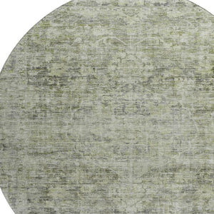 HomeRoots 8' Artichoke Green and Gray Oriental Round Rug - Washable, Durable, UV-Protected for High-Traffic Areas 699894