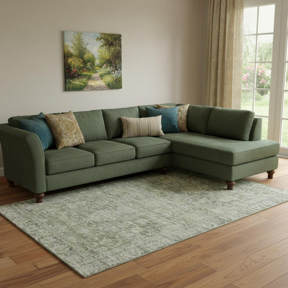 HomeRoots 8' X 10' Artichoke Green & Gray Oriental Area Rug - Washable, UV-Protected, Stain-Resistant Elegance 699895