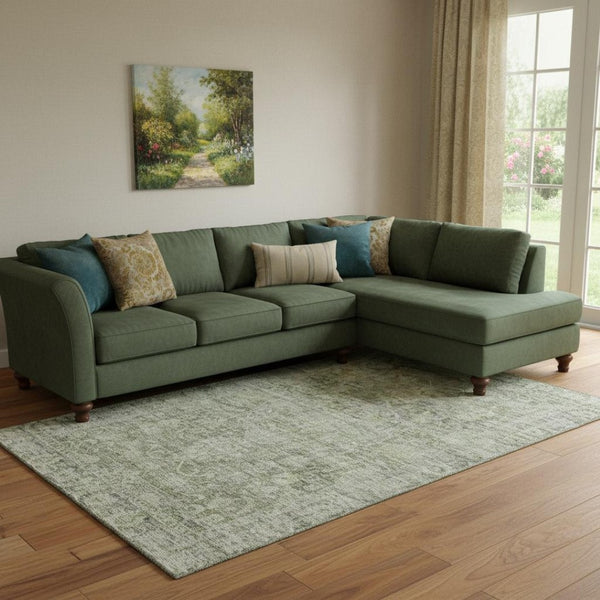 HomeRoots 8' X 10' Artichoke Green & Gray Oriental Area Rug - Washable, UV-Protected, Stain-Resistant Elegance 699895