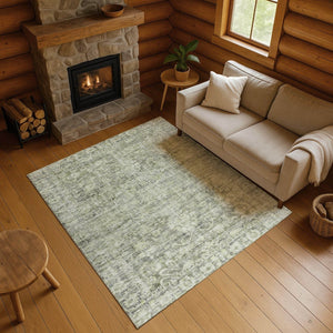 HomeRoots 8' X 10' Artichoke Green & Gray Oriental Area Rug - Washable, UV-Protected, Stain-Resistant Elegance 699895