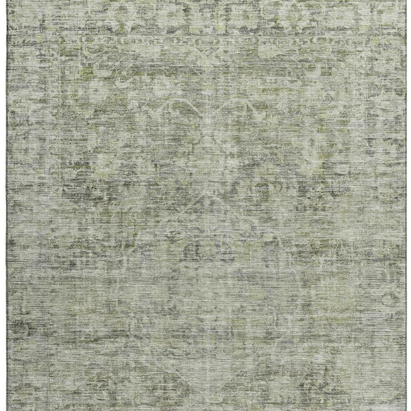 HomeRoots 8' X 10' Artichoke Green & Gray Oriental Area Rug - Washable, UV-Protected, Stain-Resistant Elegance 699895