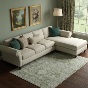 HomeRoots 10' Artichoke Green and Gray Oriental Washable Area Rug – Durable, Stain Resistant, UV Protected Design 699897