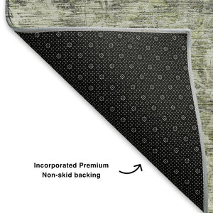 HomeRoots 10' Artichoke Green and Gray Oriental Washable Area Rug – Durable, Stain Resistant, UV Protected Design 699897