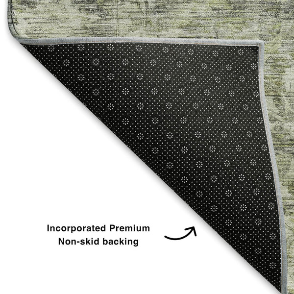 HomeRoots 10' Artichoke Green and Gray Oriental Washable Area Rug – Durable, Stain Resistant, UV Protected Design 699897