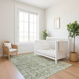 HomeRoots 10' Artichoke Green and Gray Oriental Washable Area Rug – Durable, Stain Resistant, UV Protected Design 699897