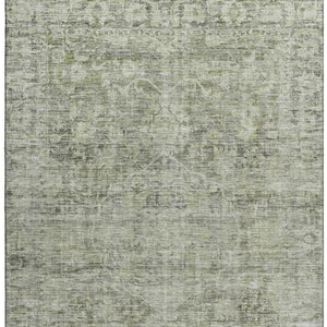 HomeRoots 10' Artichoke Green and Gray Oriental Washable Area Rug – Durable, Stain Resistant, UV Protected Design 699897