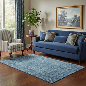 HomeRoots 5' Blue & Navy Oriental Washable Area Rug - Durable, Stain-Resistant, UV Protected for Any Space 699899