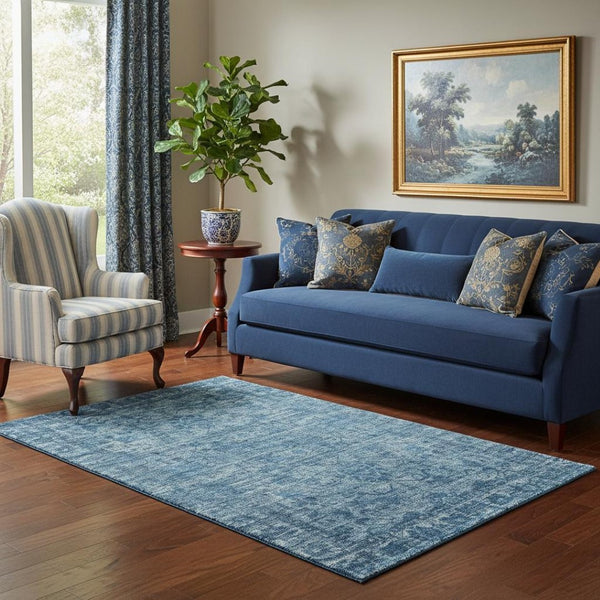 HomeRoots 5' Blue & Navy Oriental Washable Area Rug - Durable, Stain-Resistant, UV Protected for Any Space 699899