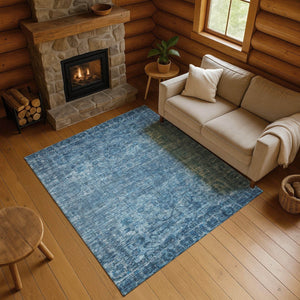 HomeRoots 5' Blue & Navy Oriental Washable Area Rug - Durable, Stain-Resistant, UV Protected for Any Space 699899