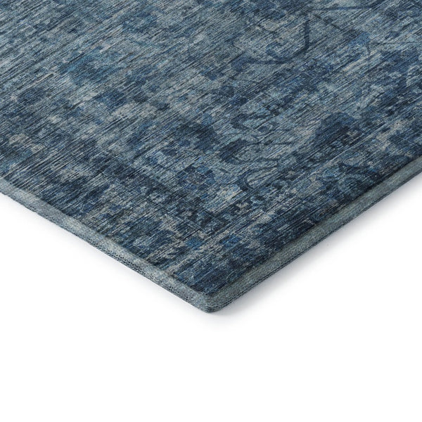 HomeRoots 5' Blue & Navy Oriental Washable Area Rug - Durable, Stain-Resistant, UV Protected for Any Space 699899