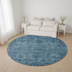 HomeRoots 8' Blue and Navy Oriental Washable Round Rug - Durable, Stain-Resistant, UV Protected for High Traffic Areas 699900