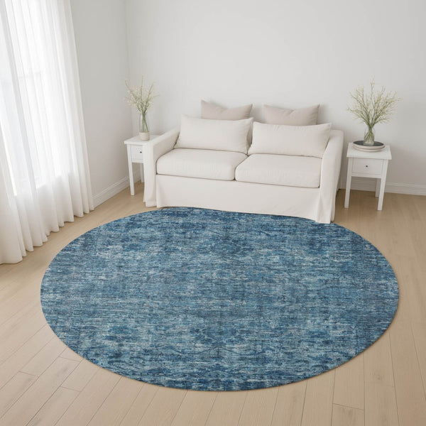 HomeRoots 8' Blue and Navy Oriental Washable Round Rug - Durable, Stain-Resistant, UV Protected for High Traffic Areas 699900