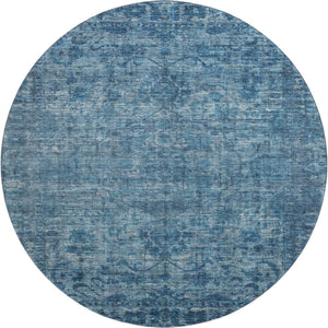 HomeRoots 8' Blue and Navy Oriental Washable Round Rug - Durable, Stain-Resistant, UV Protected for High Traffic Areas 699900