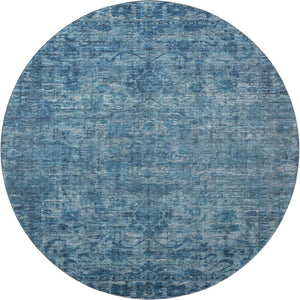 HomeRoots 8' Blue and Navy Oriental Washable Round Rug - Durable, Stain-Resistant, UV Protected for High Traffic Areas 699900