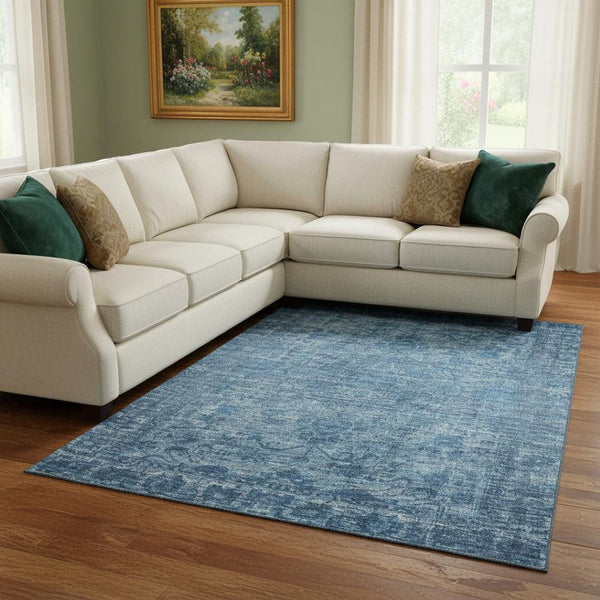 HomeRoots 8' X 10' Blue and Navy Oriental Area Rug - Washable, UV Protected, Durable, Perfect for Busy Homes! 699901