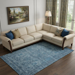 HomeRoots 9' Blue and Navy Oriental Washable Area Rug - UV Protected, Stain Resistant, Durable for Homes 699902