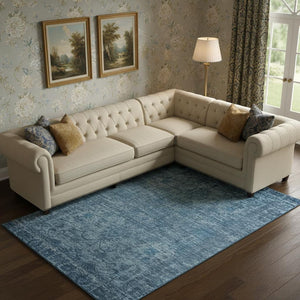 HomeRoots 10' Blue and Navy Oriental Area Rug - Washable, UV Protected, Stain Resistant for Busy Homes! 699903