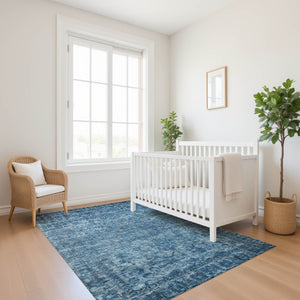 HomeRoots 10' Blue and Navy Oriental Area Rug - Washable, UV Protected, Stain Resistant for Busy Homes! 699903