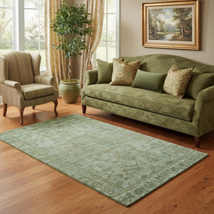 HomeRoots 5' Olive Green & Fern Green Oriental Area Rug - Washable, UV Protected, Family-Friendly Luxury Decor 699905