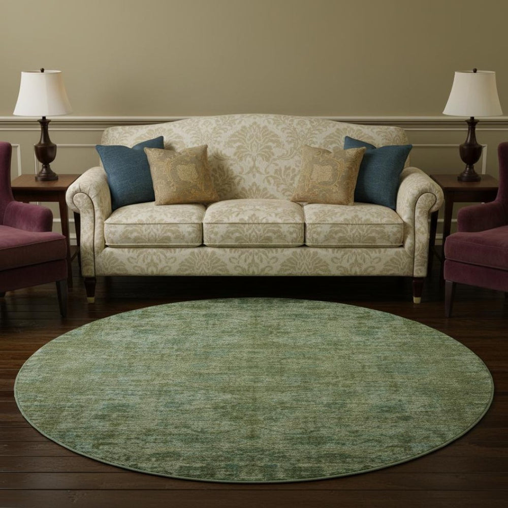 HomeRoots 8' Olive Green & Fern Green Round Rug - Washable, UV-Protected, Stain-Resistant for Any Space 699906