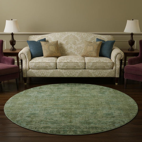 HomeRoots 8' Olive Green & Fern Green Round Rug - Washable, UV-Protected, Stain-Resistant for Any Space 699906